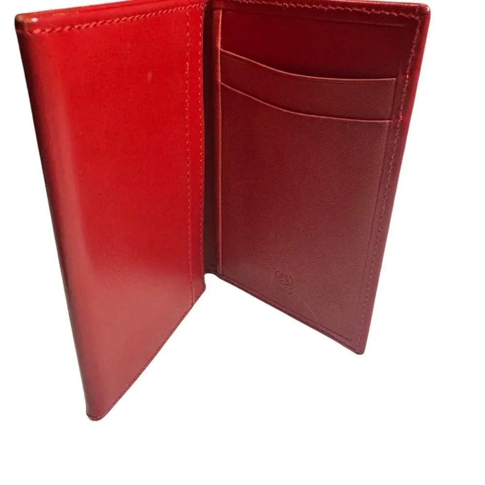 Auth Loewe Smooth Red Leather Bifold Card Holder